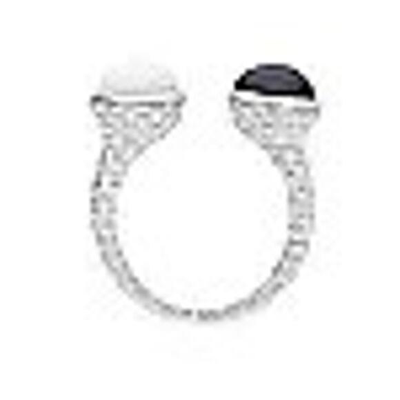 ARIVA Sterling Silver Mother of Pearl & Onyx Cuff Ring Sz 5 - Picture 4 of 8